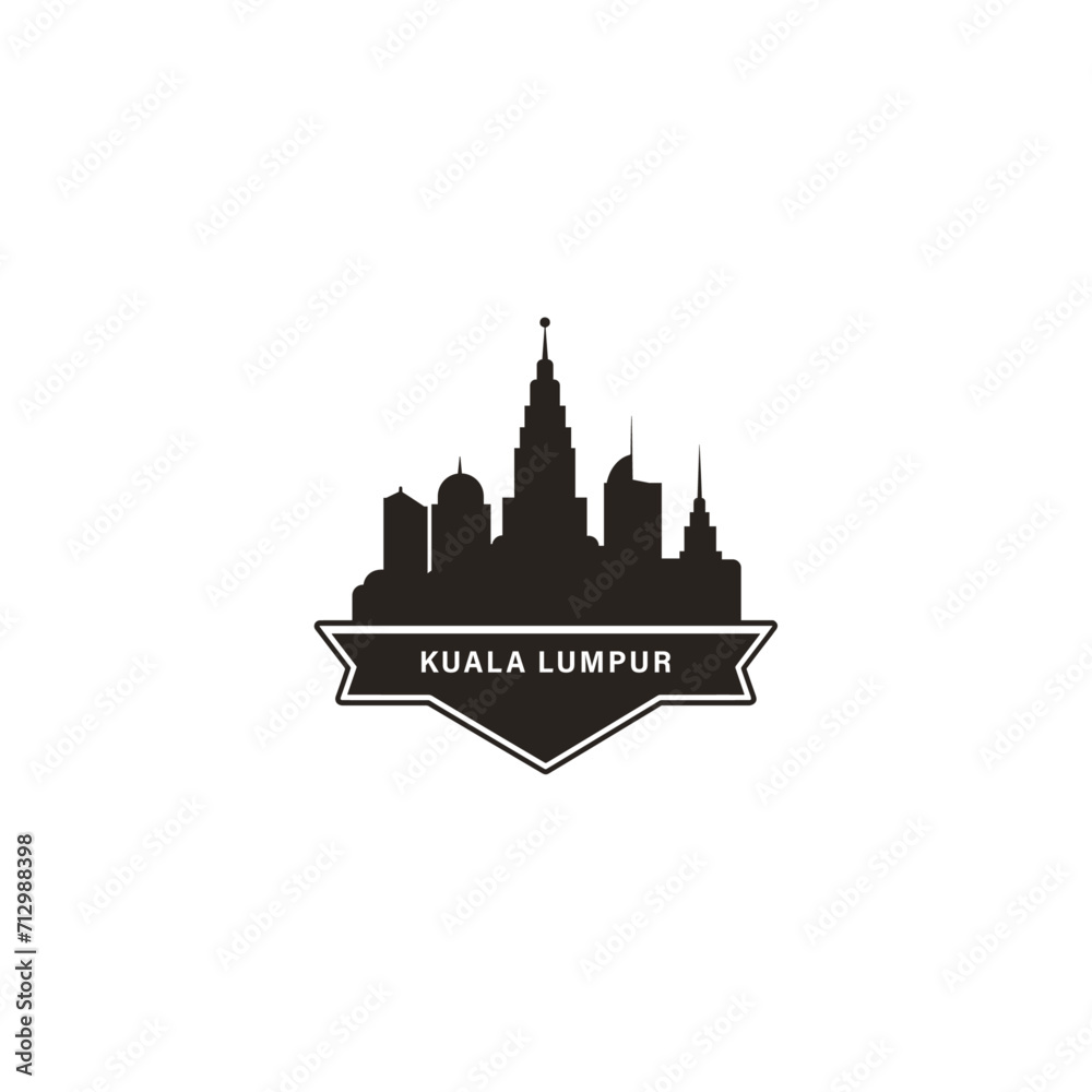 Kuala Lumpur city cityscape skyline panorama vector flat modern logo icon. Malaysia megapolis emblem idea with landmarks and building silhouettes. Isolated black shape graphic