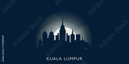 Kuala Lumpur cityscape skyline city panorama vector flat modern banner illustration. Malaysia megapolis emblem idea with landmarks and building silhouettes at sunrise sunset night