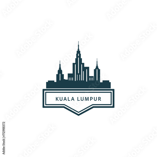 Kuala Lumpur city cityscape skyline panorama vector flat modern logo icon. Malaysia megapolis emblem idea with landmarks and building silhouettes. Isolated black shape graphic