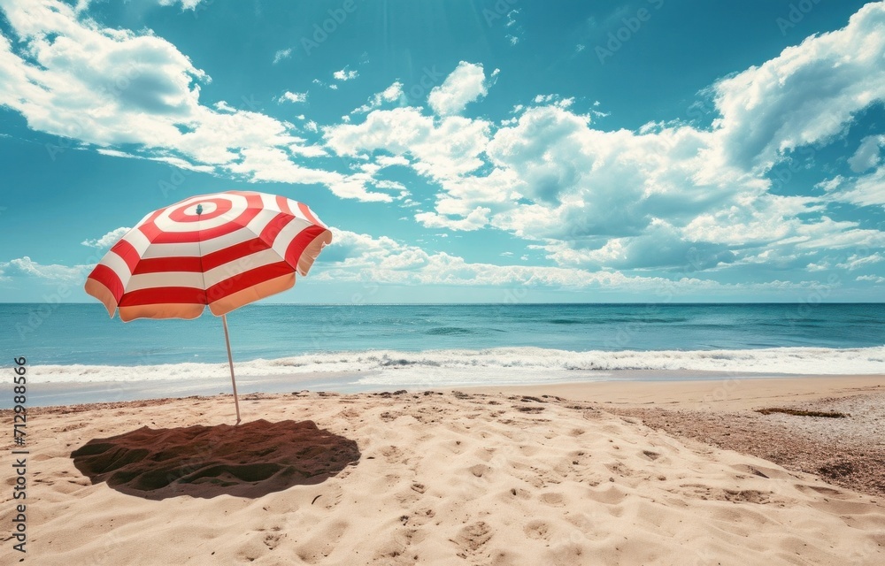 an outdoor red and white striped umbrella on a beach an outdoor red and white striped umbrella on a beach