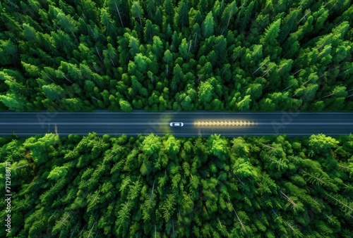 car driving along the road in the forest