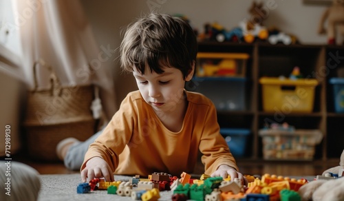 boy is playing with blocks in a room