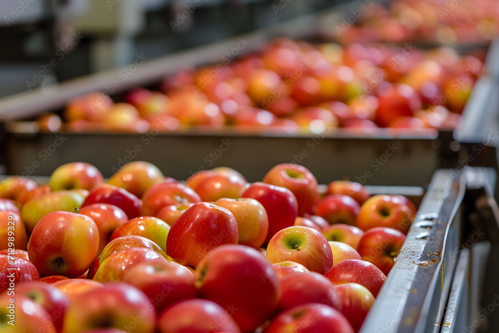 Apples being graded in fruit processing and packaging plant