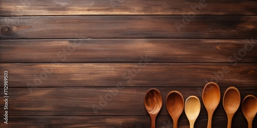 Wooden spoons and tablet on table.