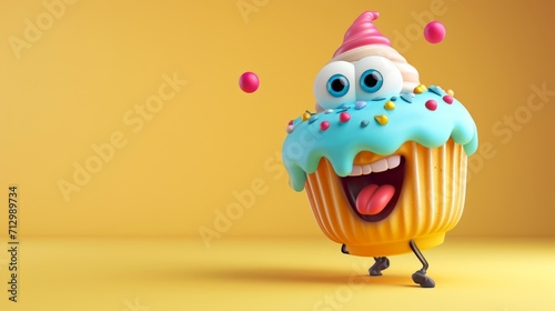 Funny cupcake cartoon character.   photo