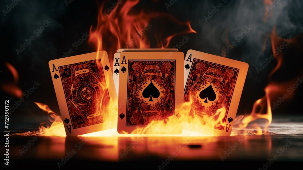Generative AI Ace playing cards on fire close up cinematic ren Photo