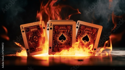 Obraz na płótnie Generative AI Ace playing cards on fire close up cinematic ren Photo w salonie