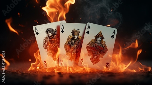Generative AI Ace playing cards on fire close up cinematic ren Photo photo