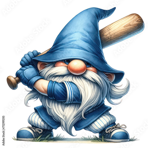 Watercolor Baseball Gnomes, Blue Baseball Boys for Sports Day, Sport Game Baseball Player photo