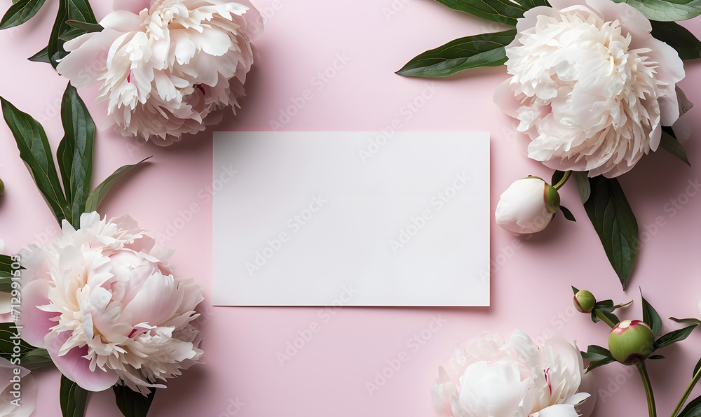 Card decorated with peonies, Generative AI