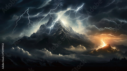 Mountain with storm and lightning
