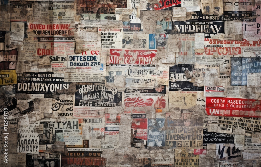 Fototapeta premium old newspapers or newspaper clippings, reflecting historical events, headlines, and milestones