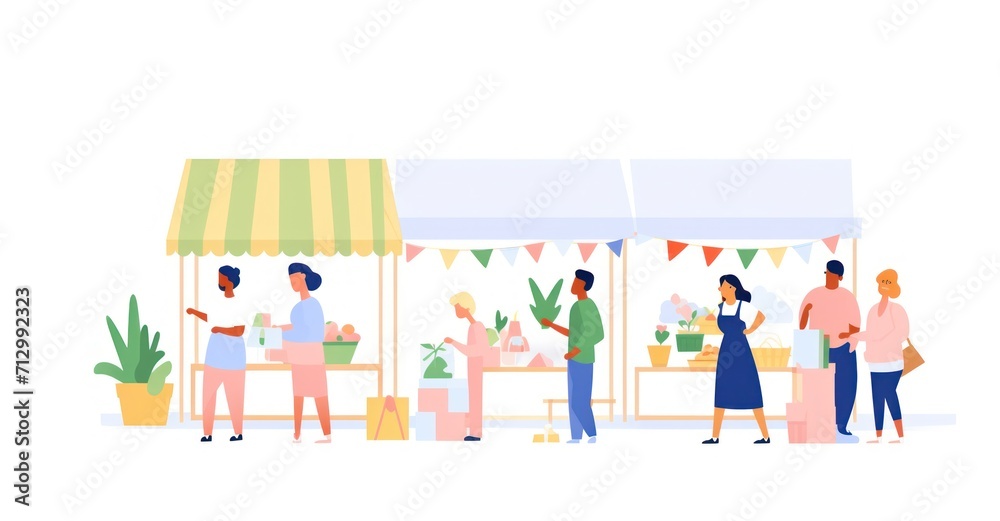 Diverse customers in a vibrant marketplace, expressing unique needs