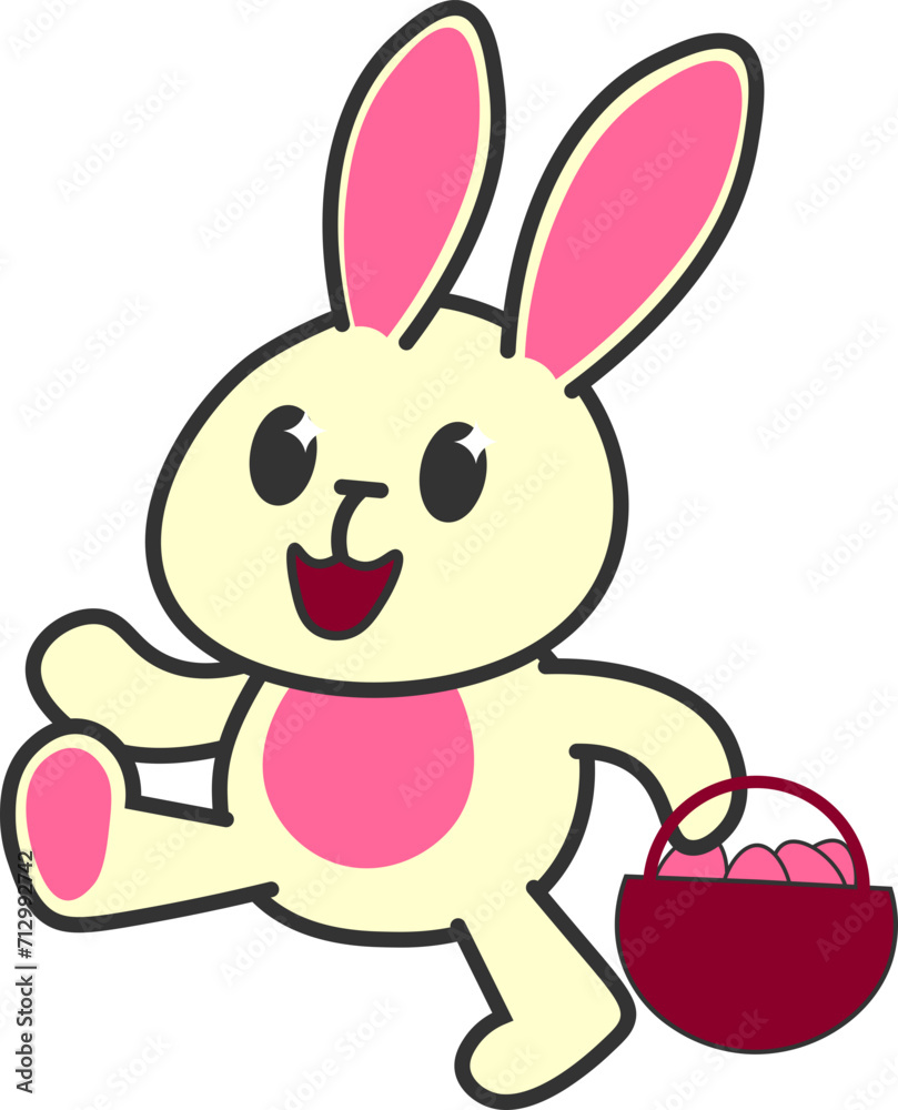 Fototapeta premium Cute Bunny With Basket Of Easter Eggs