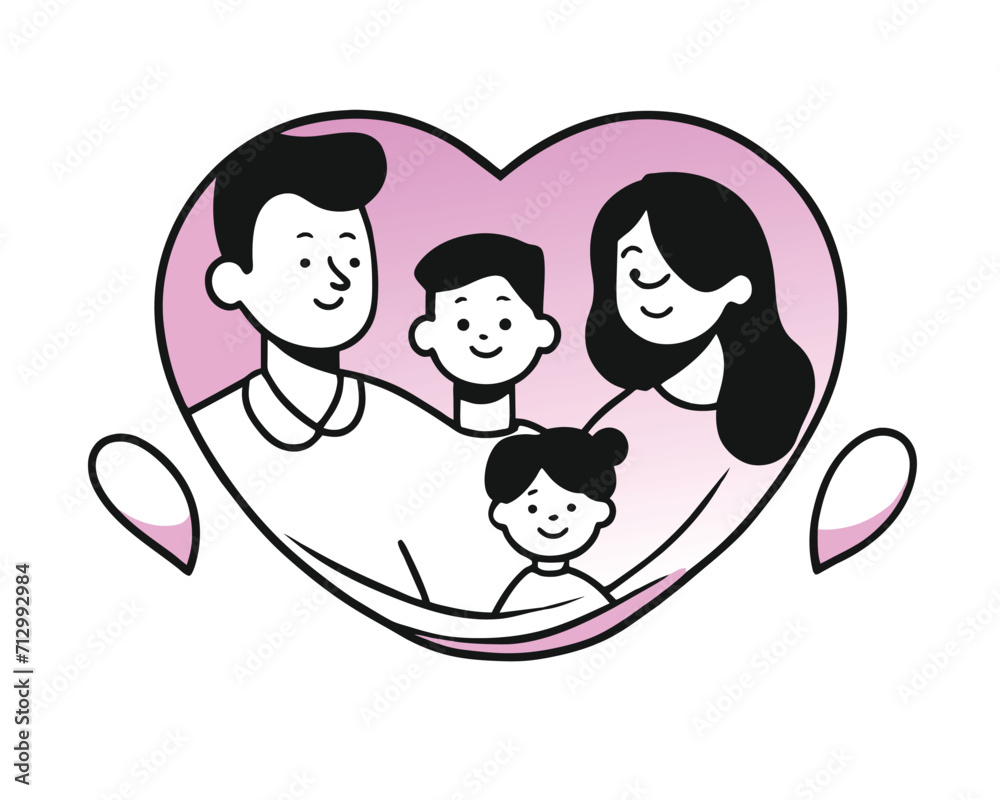 parent and children with heart shape symbol, isolated on white parent and children with heart shape symbol, isolated on white
