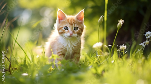 Cute kitten cat on the grass