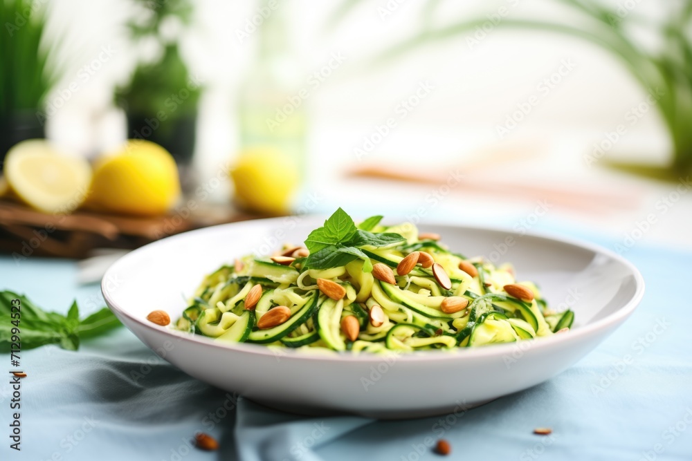 zoodles with vegan cheese and pine nuts