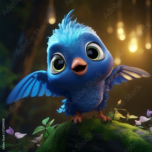 Obraz na płótnie Beautiful adorable little blue hummingbird waving Ai generated art w salonie