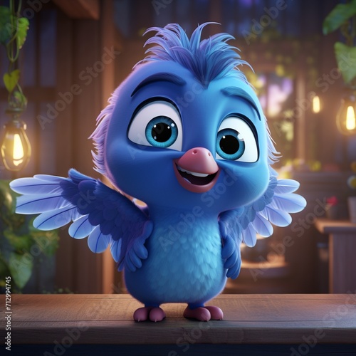 Beautiful adorable little blue hummingbird waving Ai generated art