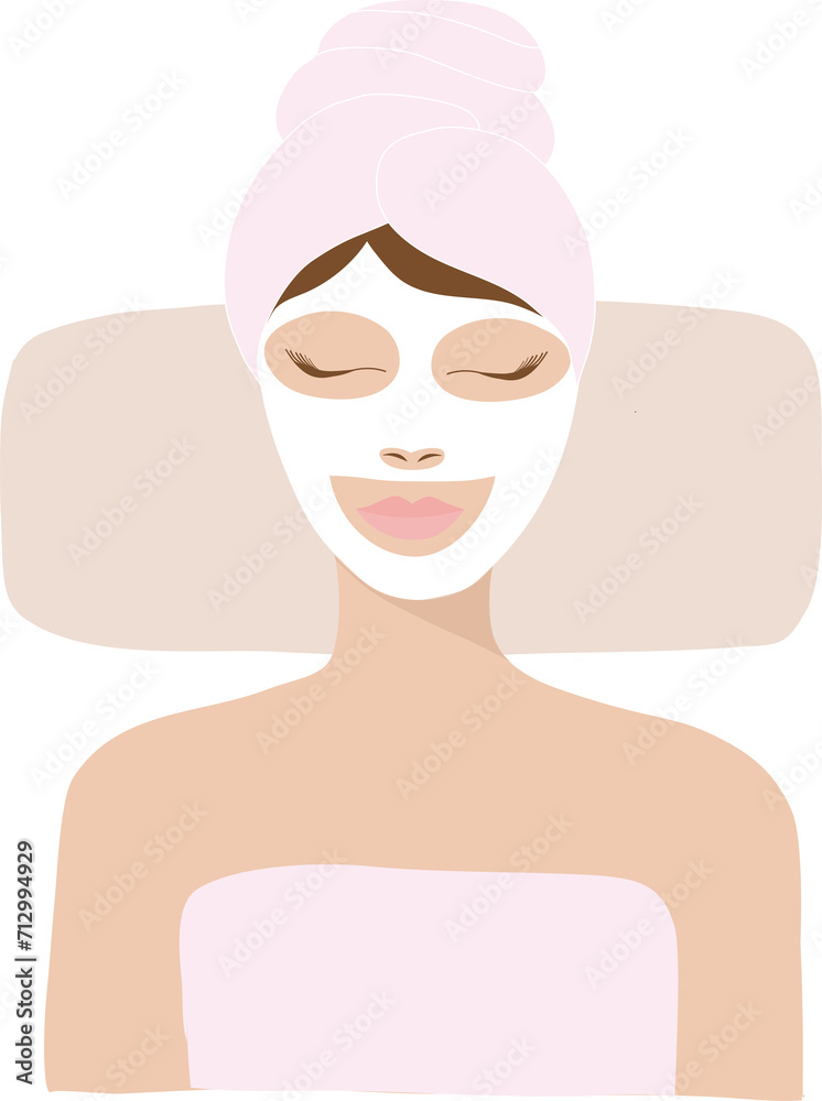 Beautiful woman wearing facial mask sleeping in spa treatment salon. Facial spa design concept background Beautiful woman wearing facial mask sleeping in spa treatment salon. Facial spa design concept background