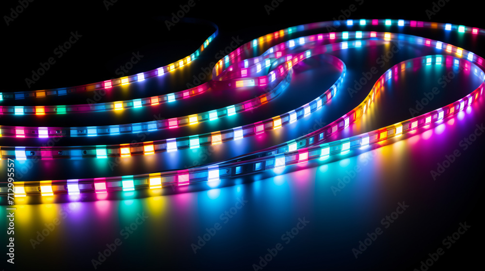 Led strips colorful rgb lights on black background
