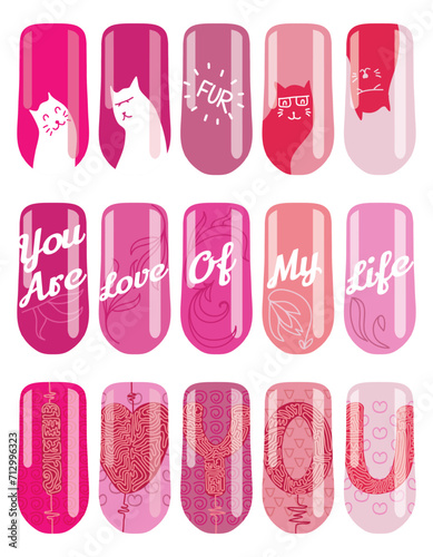 Finger nail art with Love theme