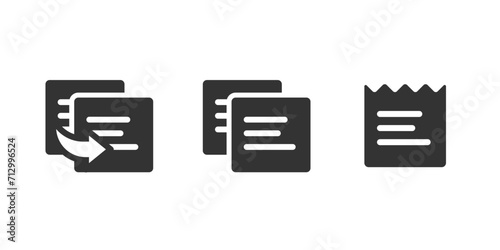 Document file duplicate copy clone icon, text doc receipt invoice simple pictogram glyph symbol graphic set, data replicate shape silhouette ui element design black white image clipart
