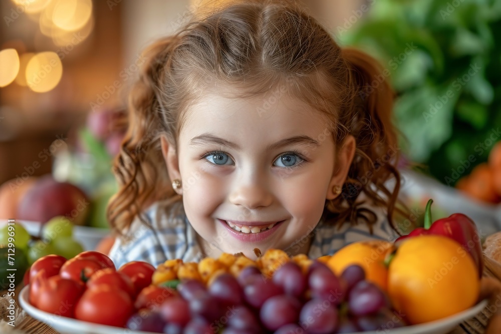 young kid with a plate full of fruits
