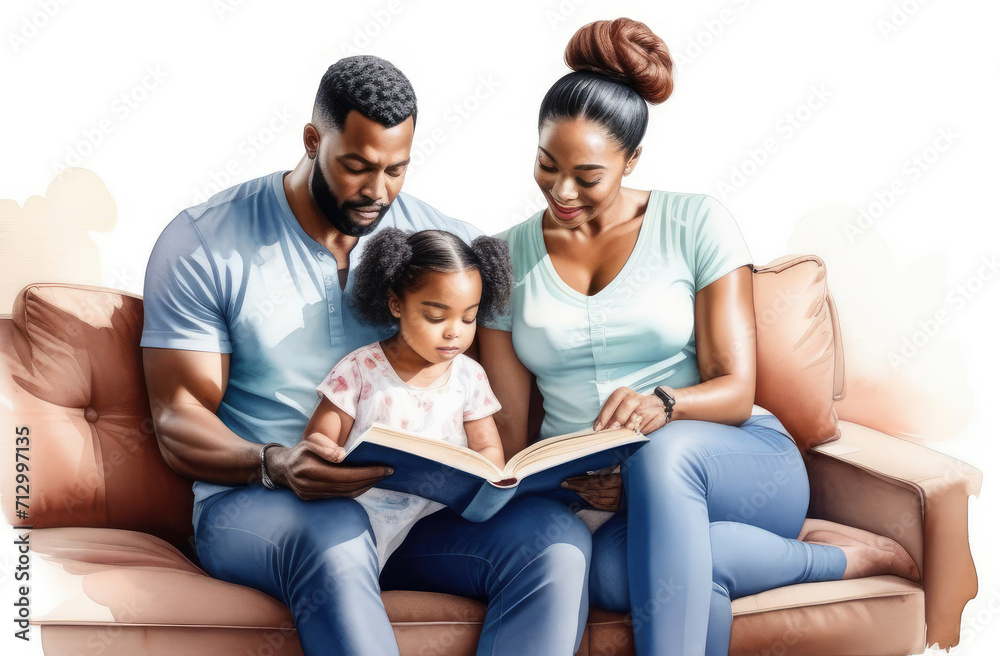 black parents reading interesting book to daughter. storytelling, parenting, children education. black parents reading interesting book to daughter. storytelling, parenting, children education.