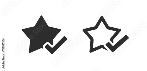 Star review check mark button element vector simple graphic pictogram set, checkmark reating quality evaluation service glyph symbol illustration image clipart