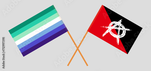 Crossed flags of gay men pride and anarchy. Official colors. Correct proportion