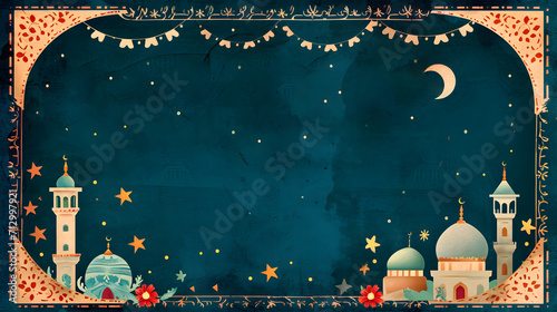 illustration of mosque in the night with stars and moon