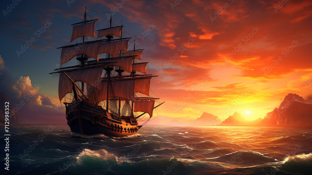Ship at sunset