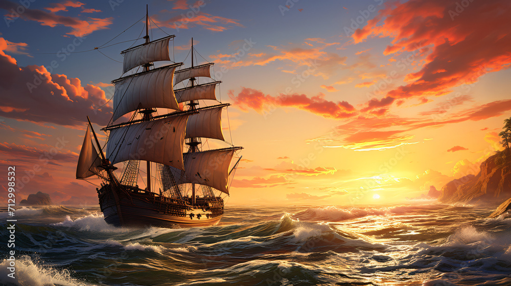 Ship at sunset