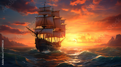 Ship at sunset