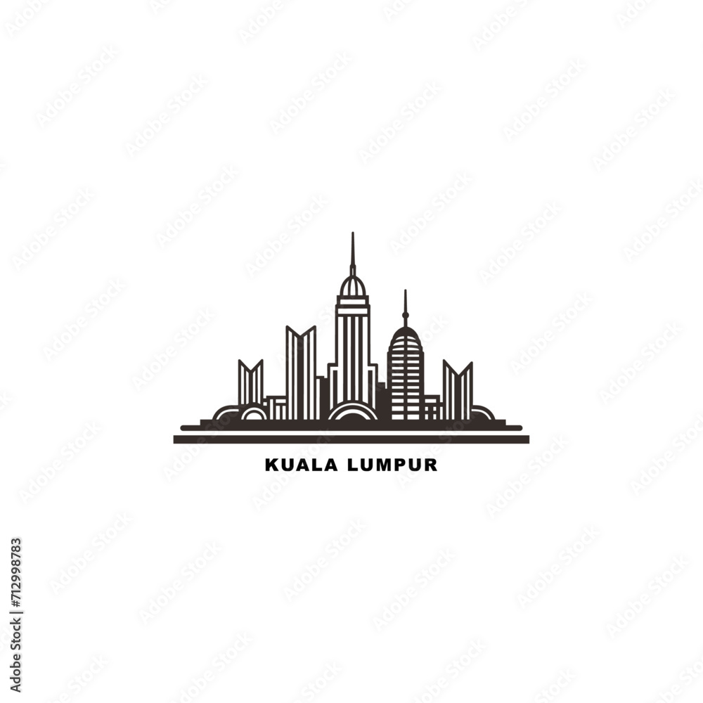 Kuala Lumpur city cityscape skyline panorama vector flat modern logo icon. Malaysia megapolis emblem idea with landmarks and building silhouettes. Isolated thin line graphic