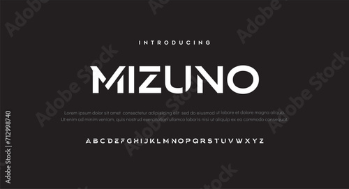 Mizuno Modern abstract digital alphabet font. Minimal technology typography, Creative urban sport fashion futuristic font and with numbers. vector illustration