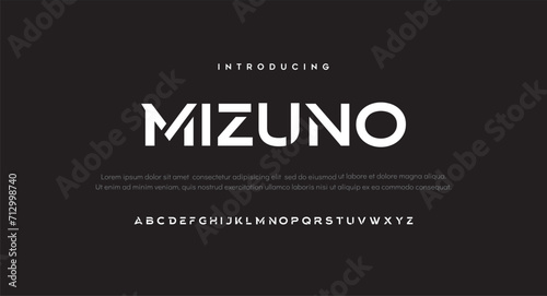 Mizuno Modern abstract digital alphabet font. Minimal technology typography, Creative urban sport fashion futuristic font and with numbers. vector illustration