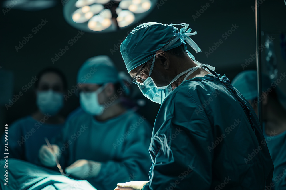 Back view of a surgeon doing a surgical operation at hospital , surgery in operating room concept image - obrazy, fototapety, plakaty 
