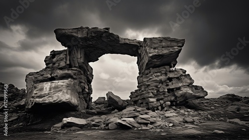 Black and white picture of an arch stormy delicate AI Generated pictures © Manik007