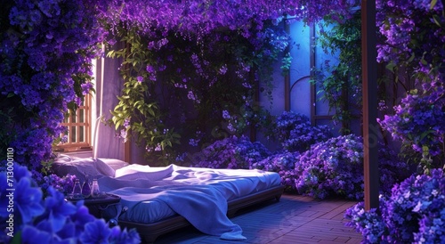 purple flowers in the bedroom