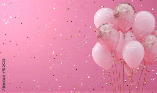 valentine's day white gold glitter and pink balloons over a pink background