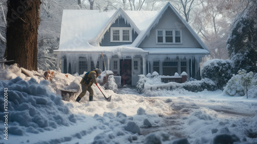Winter Chores: Man Shoveling Snow © nimnull