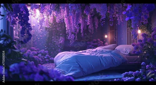 purple flowers in the bedroom