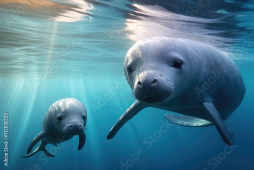 sea background. Fur seal and dolphin © Aida
