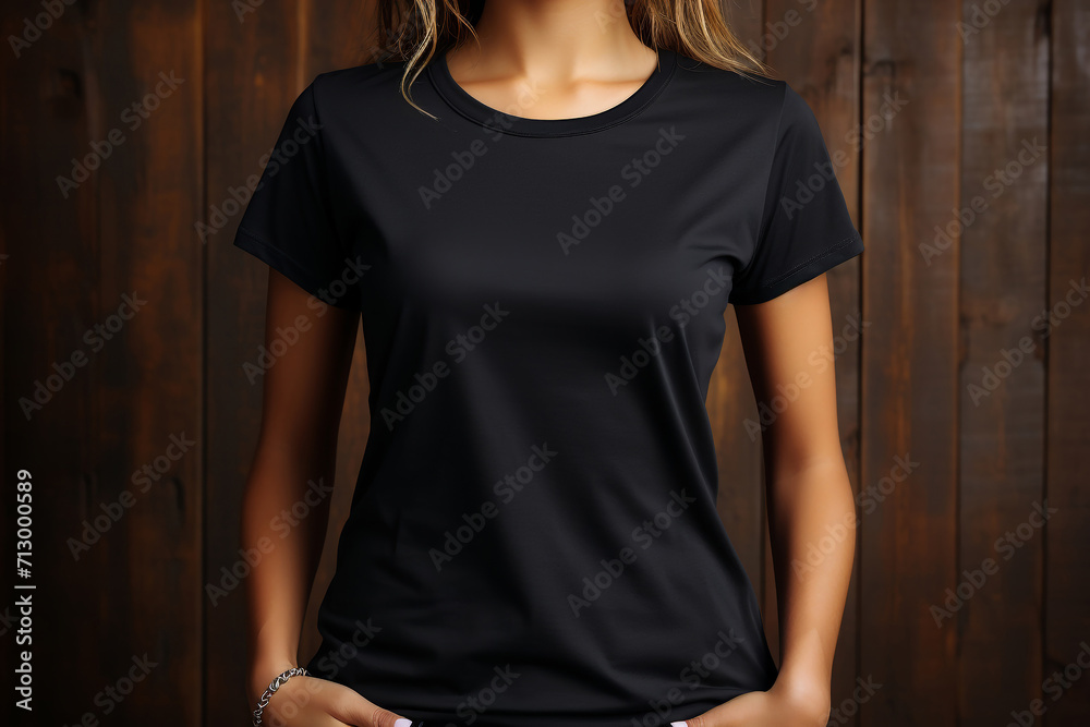 black t shirt mockup for woman front view for design template illustration