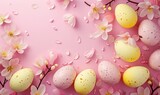 colorful coloured easter eggs are shown on a pink background