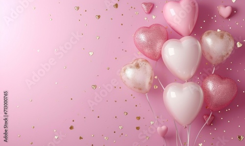 valentine's day white gold glitter and pink balloons over a pink background