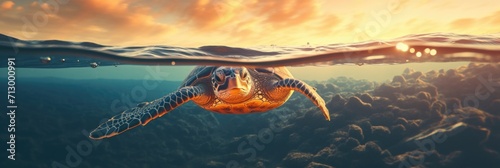 Sea turtle in the ocean photo