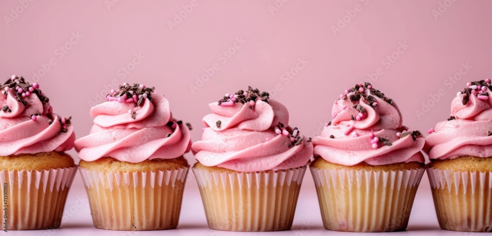 pink cupcakes on the table on pink background